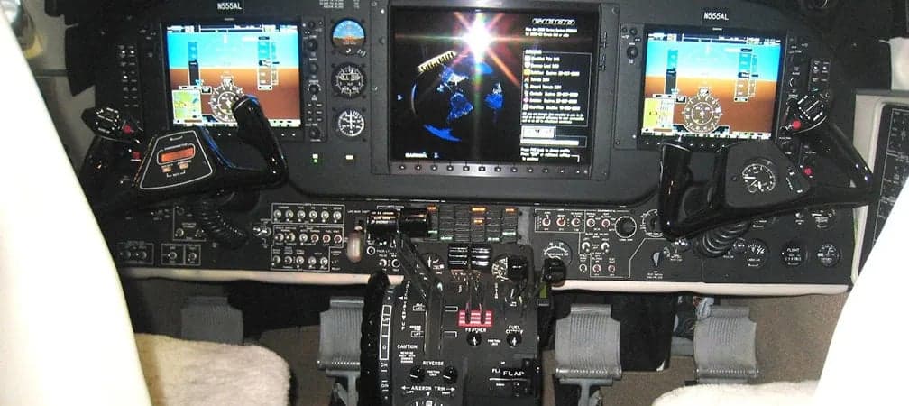 King Air cockpit instrument panel with modern avionics.