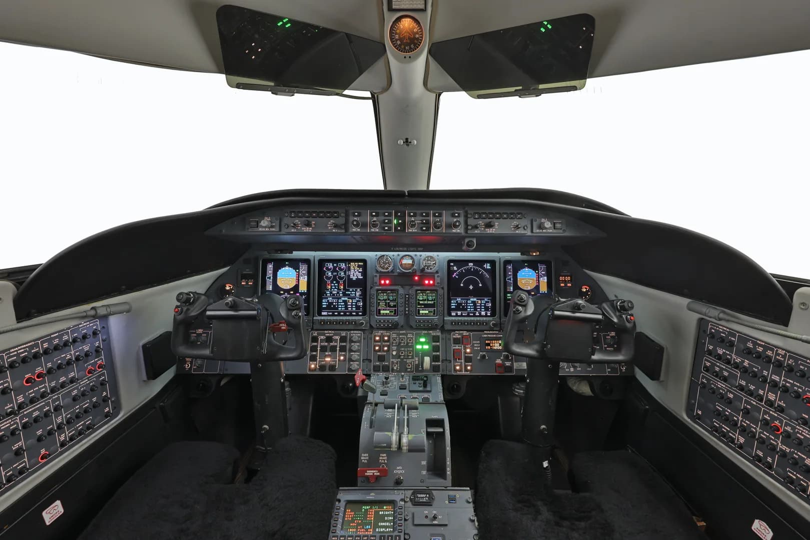 Full view of the jet's instrument panel and controls.