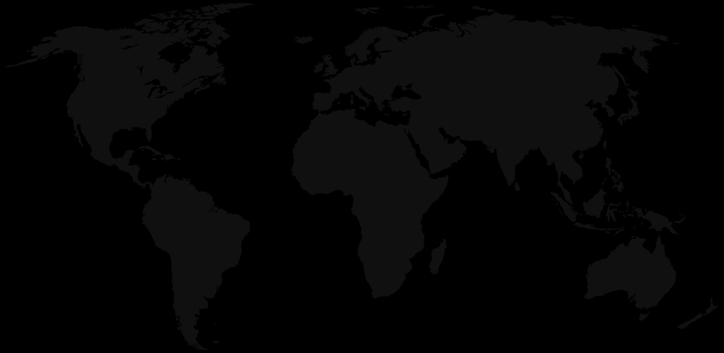 A black silhouette map of the world on a white background.