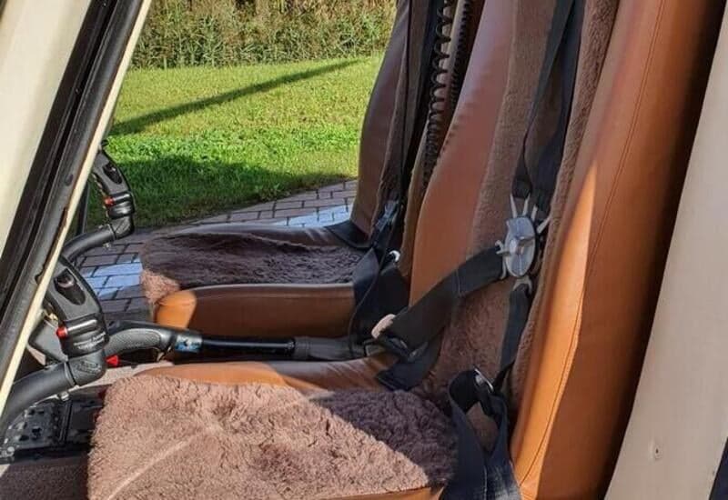 The cockpit seats are covered with sheepskin.