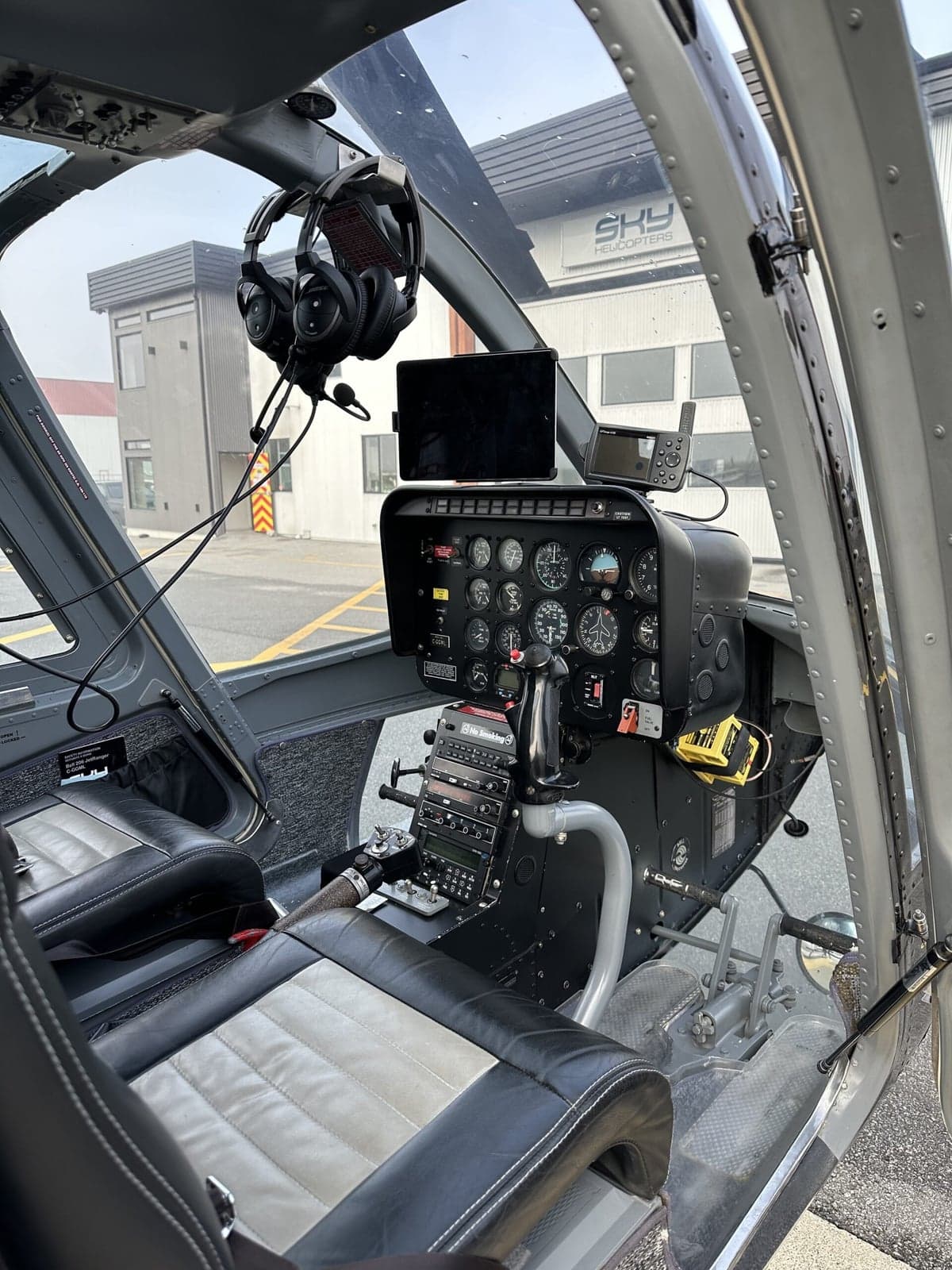 View of the storage compartment in the interior of a helicopter.