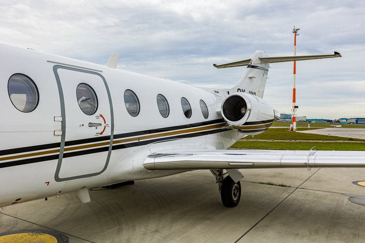 Close up of the rear of the Beechjet 400A aircraft with registration OK-IMO.