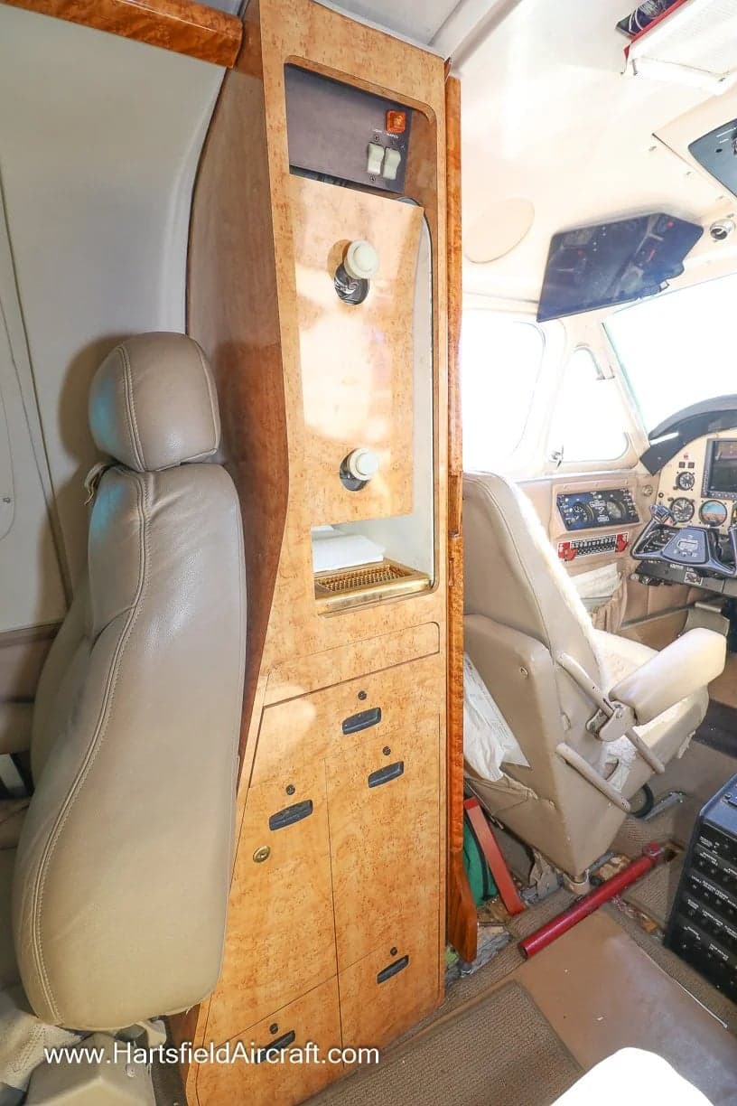 View of the cabin and cockpit of the King Air aircraft.