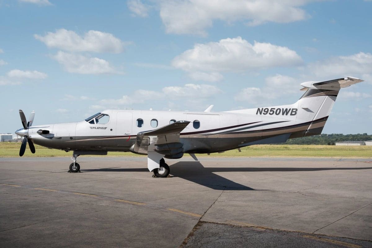Pilatus PC-12NGX on the tarmac, side view.