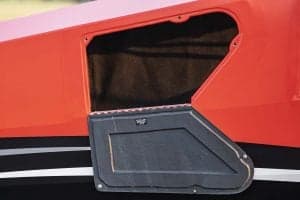 Close-up of the aircraft's open baggage door.