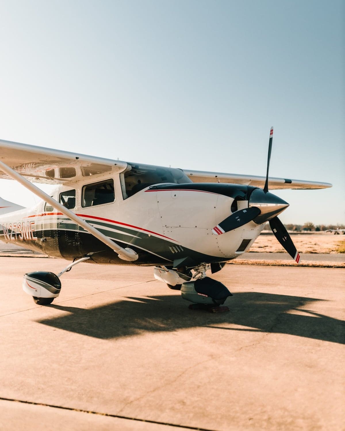 Close up of the nose and propeller of Cessna 206 Turbo Stationair TC aircraft N273ME.