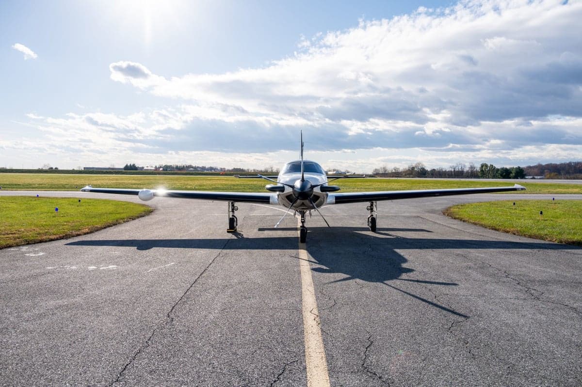 Front view of the Fury M700 aircraft on the runway.