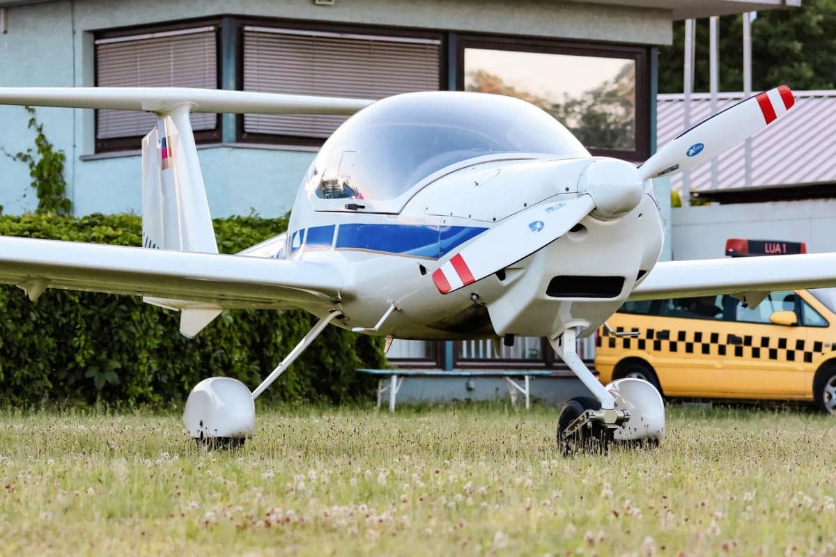Diamond DA20 Katana D-EMFH parked on grass.