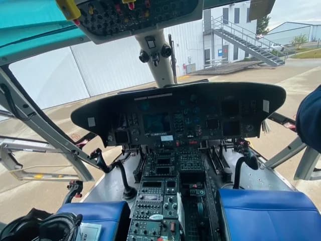 View of the helicopter's instrument panel from the pilot's seat.