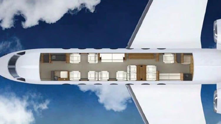 Overhead diagram of the aircraft's interior layout.