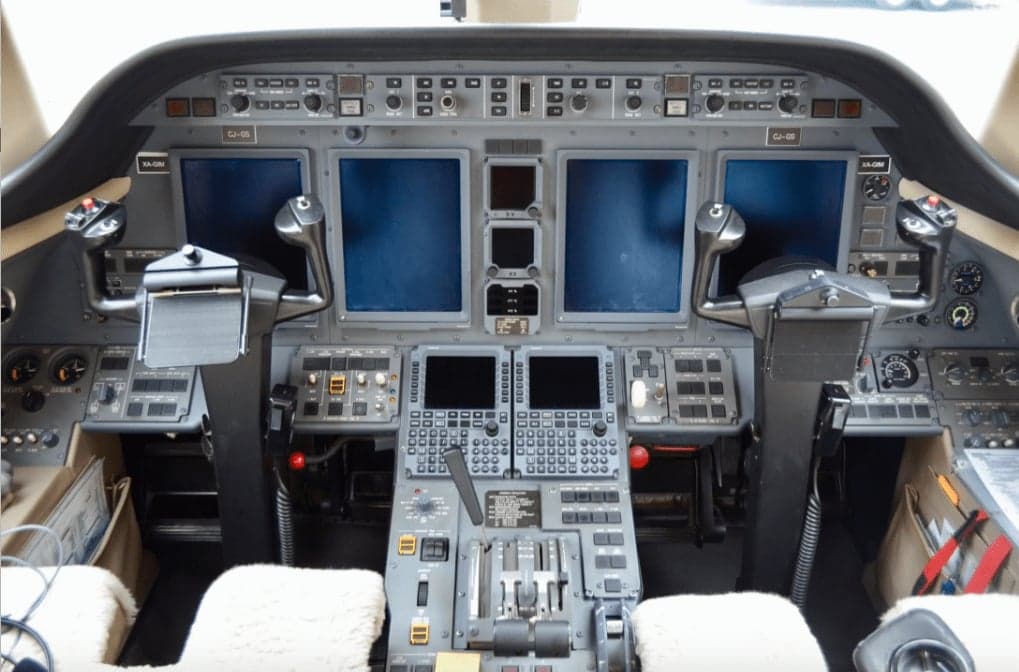 View of the instrument panel in the cockpit of the aircraft.