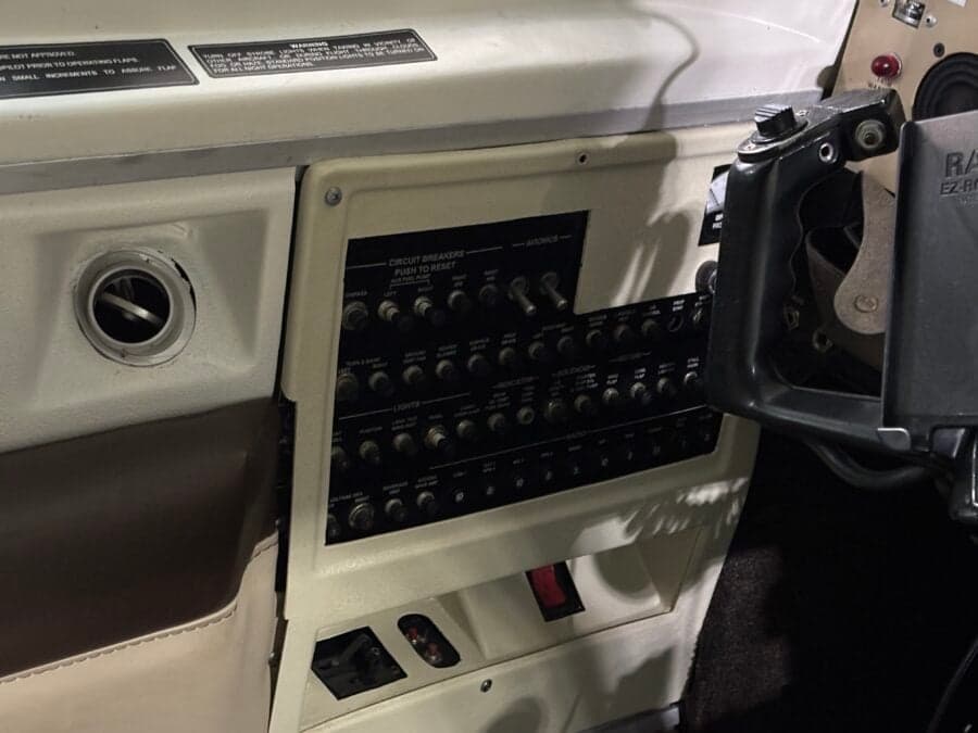 Close up of the circuit breaker panel in the cockpit.