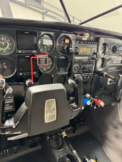 Close up of the instrument panel and control yoke.