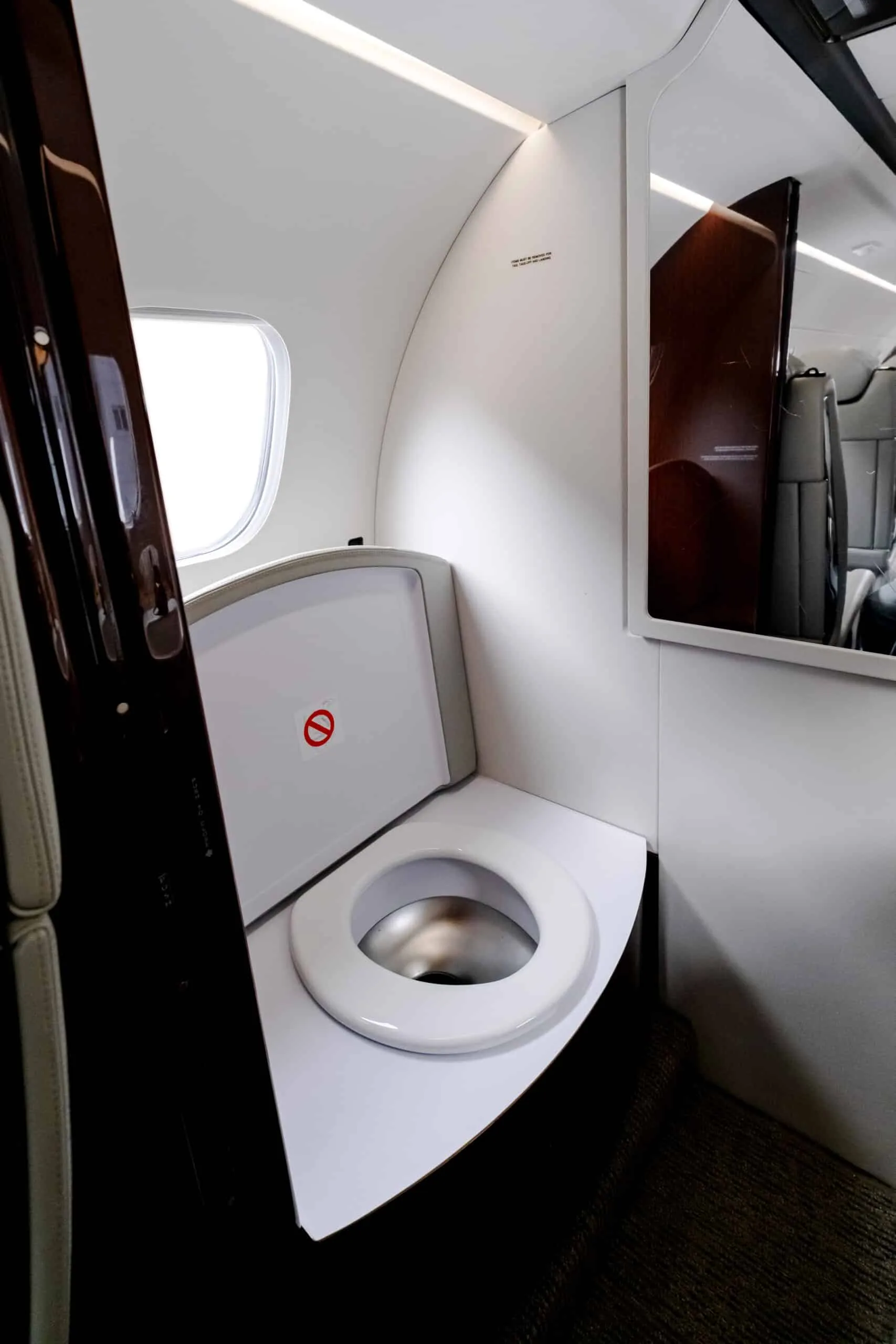 View of the aircraft lavatory with toilet.