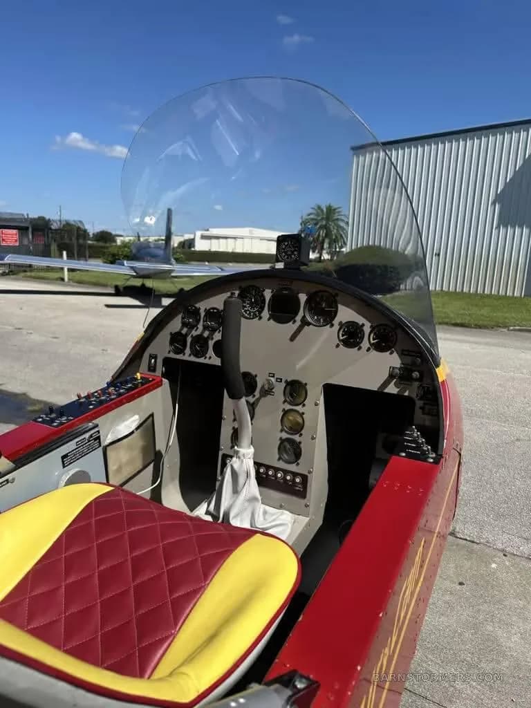 View of the cockpit and instrument panel of the Air-Cam aircraft.