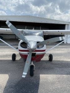Front view of the Cessna Skylane N42974 parked on the tarmac.