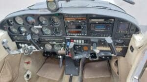 Close-up of the aircraft's instrument panel and controls.