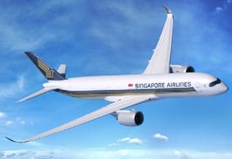 A Singapore Airlines Airbus A350 in flight.