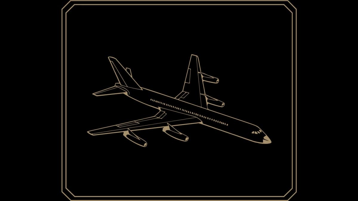 Line drawing of a four-engine jet aircraft.