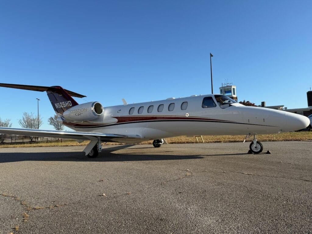 N525HD Cessna Citation CJ2+ fuselage and tail in the sun.