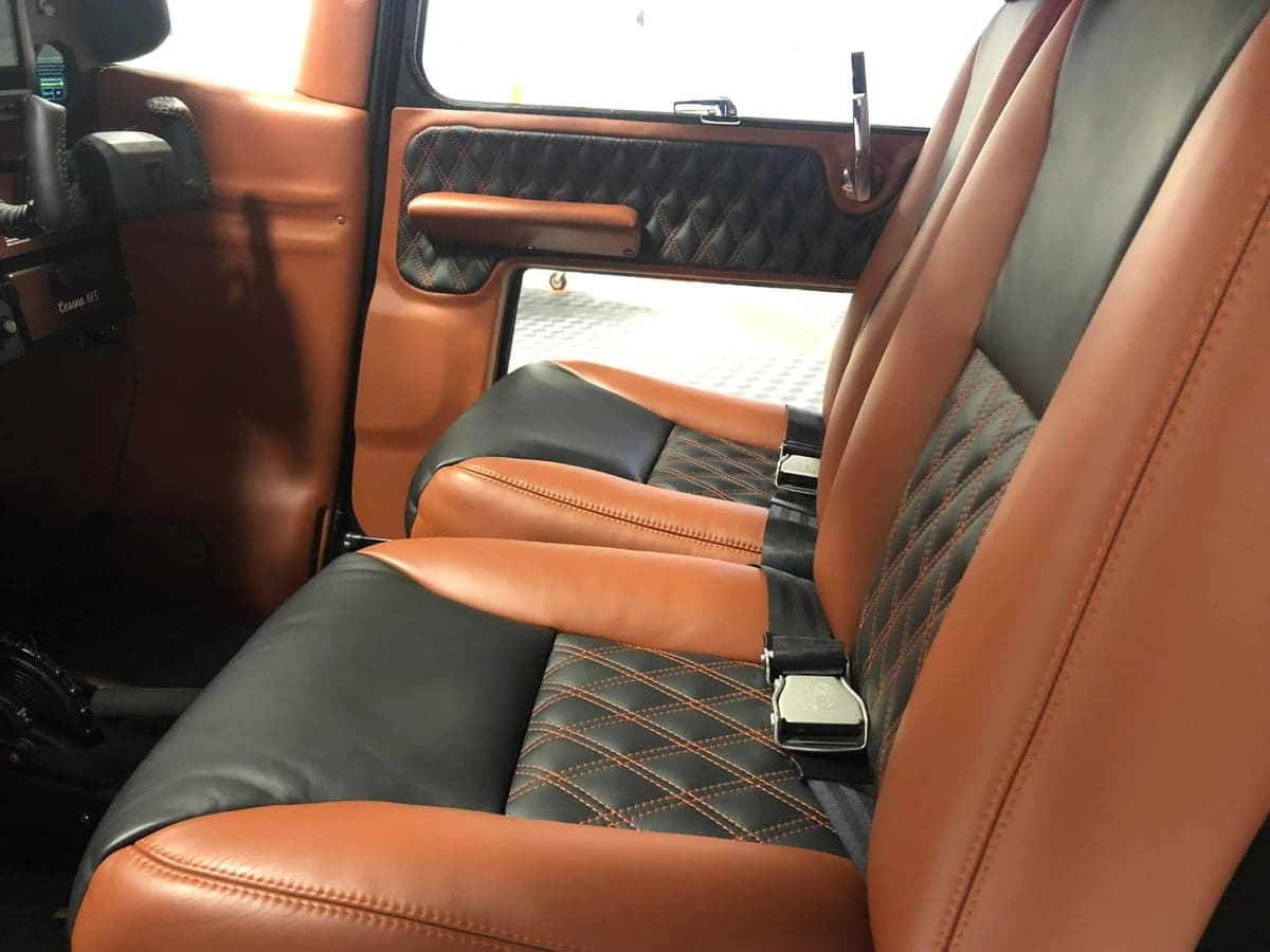 Close-up of the aircraft's leather seats and interior door panel.