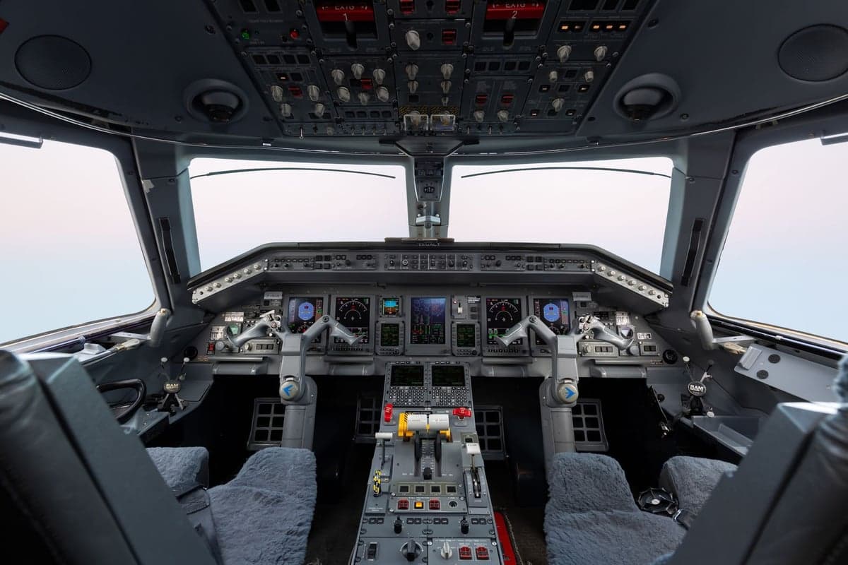View of the Embraer Legacy 500 cockpit from the seats.