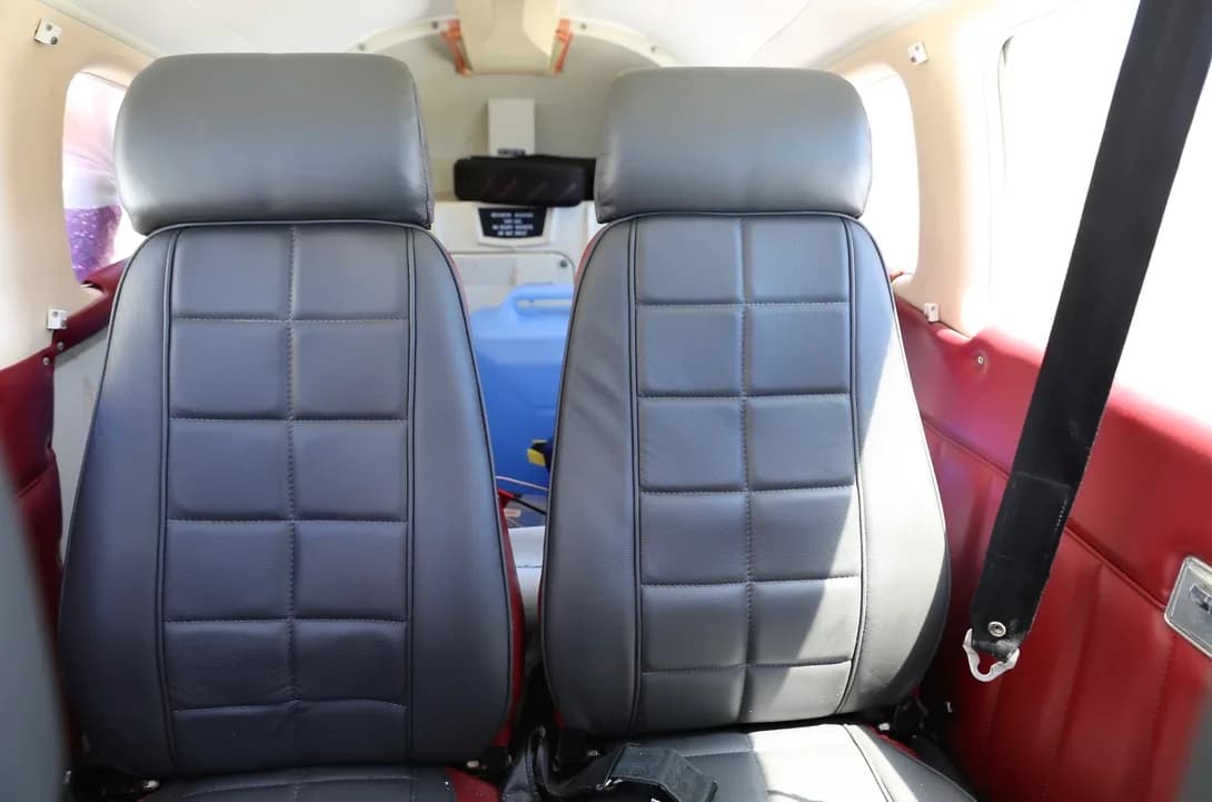 Close-up of the interior seats of the aircraft.