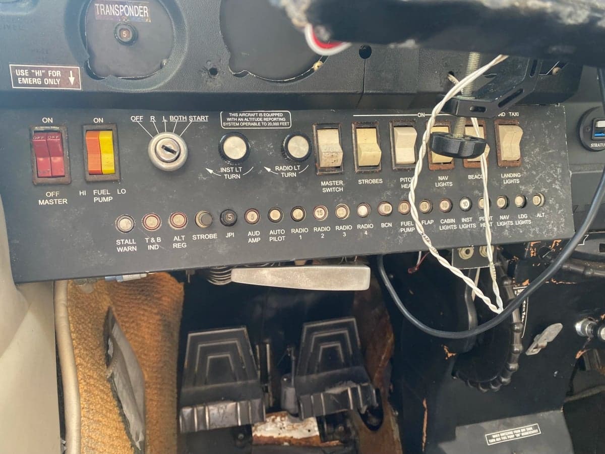 Close-up of the aircraft's instrument panel and controls.