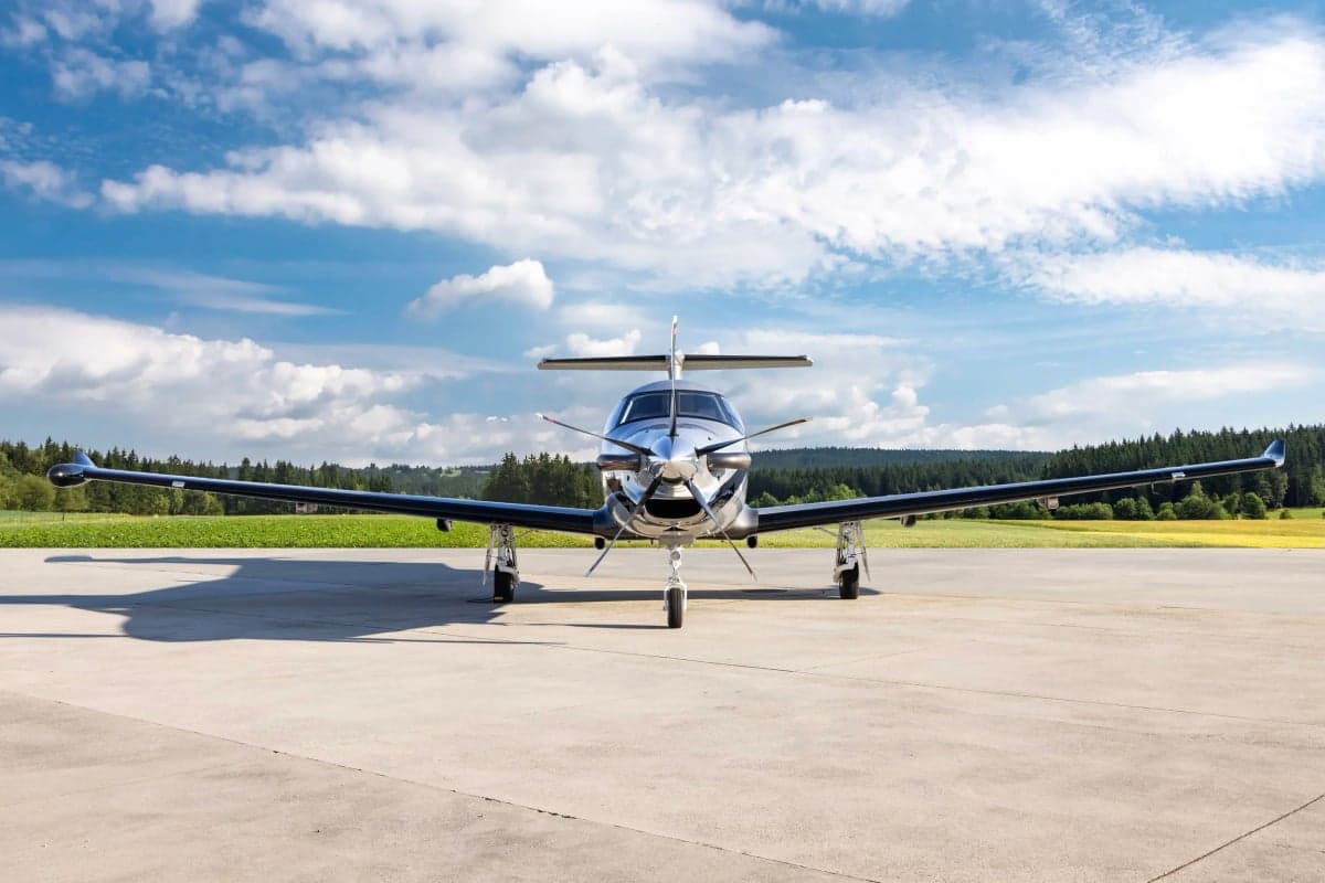 Front view of a Pilatus PC-12NG on the tarmac.