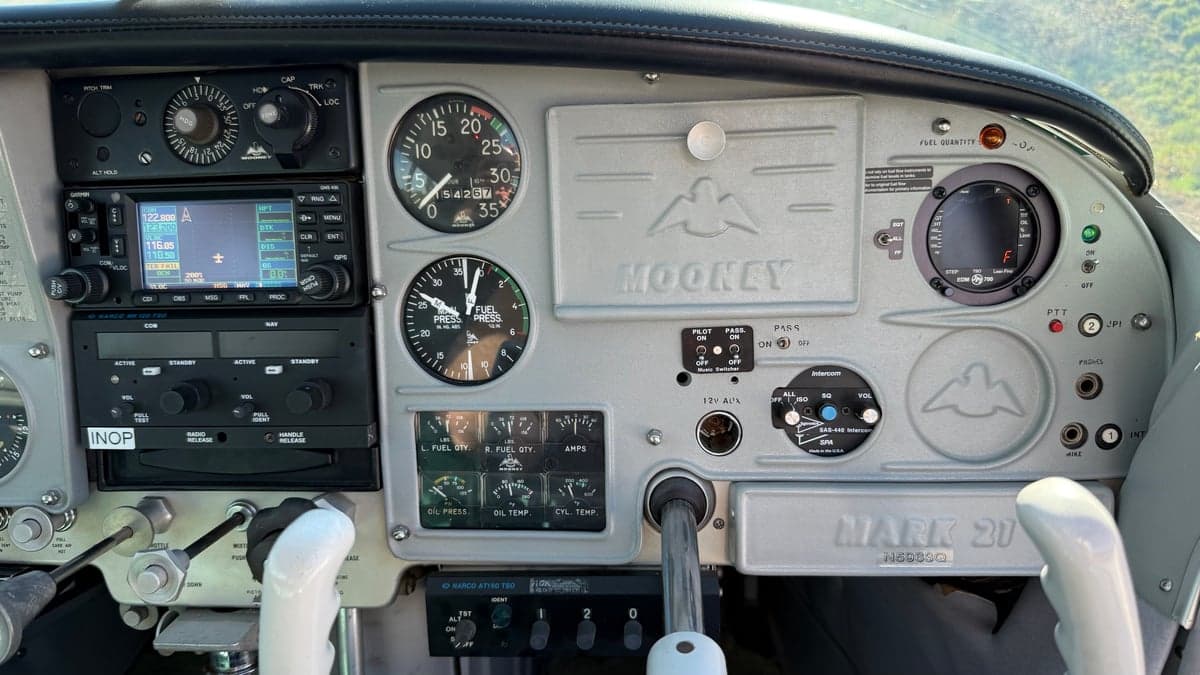 The instrument panel of the Mooney Mark 21 aircraft.