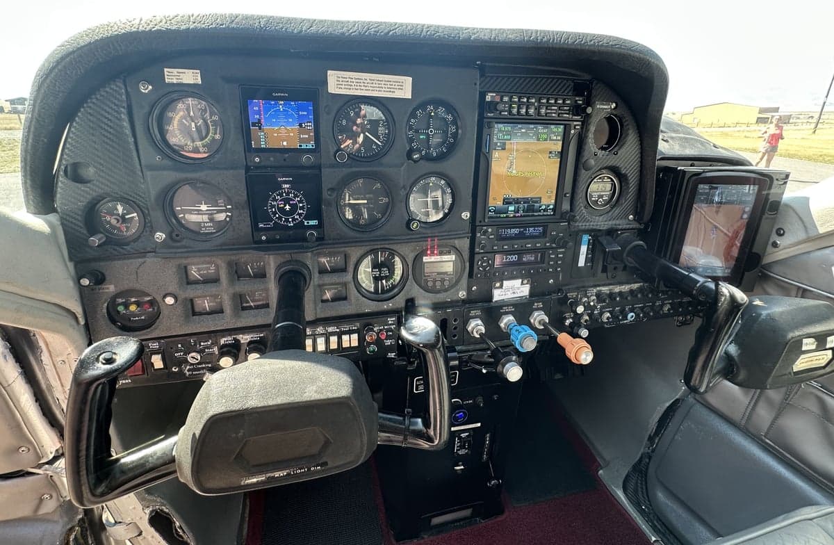 Detailed view of the Cessna's instrument panel.