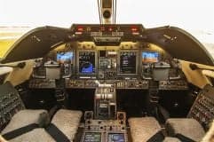 View of the Learjet cockpit instrument panel.