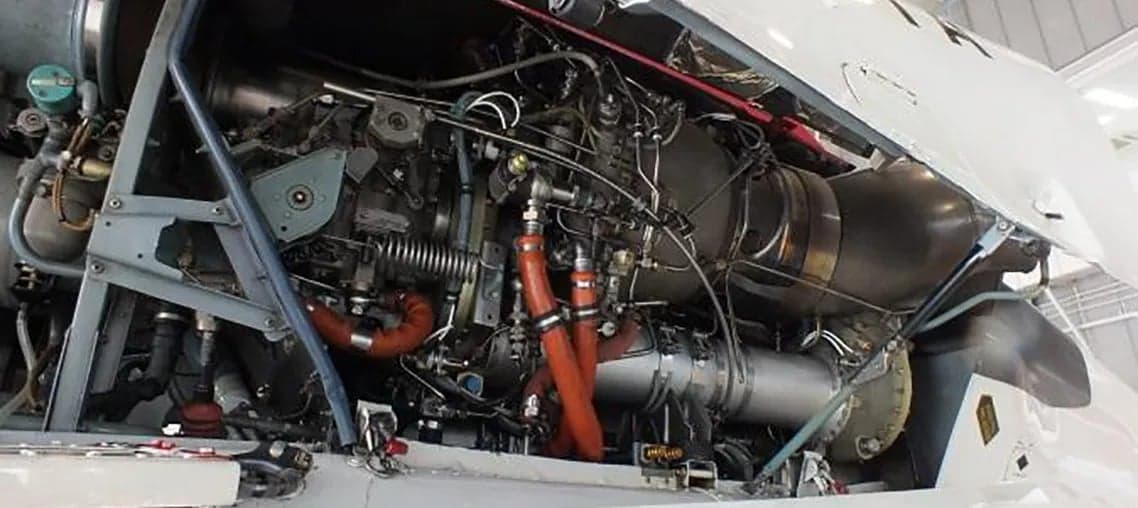 Close-up of the helicopter's engine and internal components.