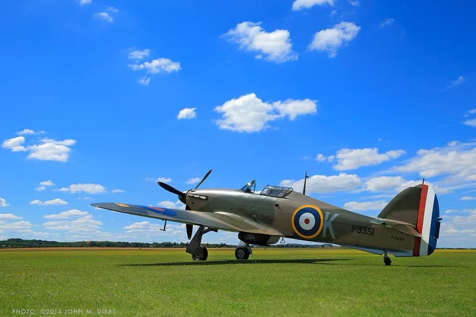 Close up of the Hawker Hurricane fighter's fuselage and roundel.