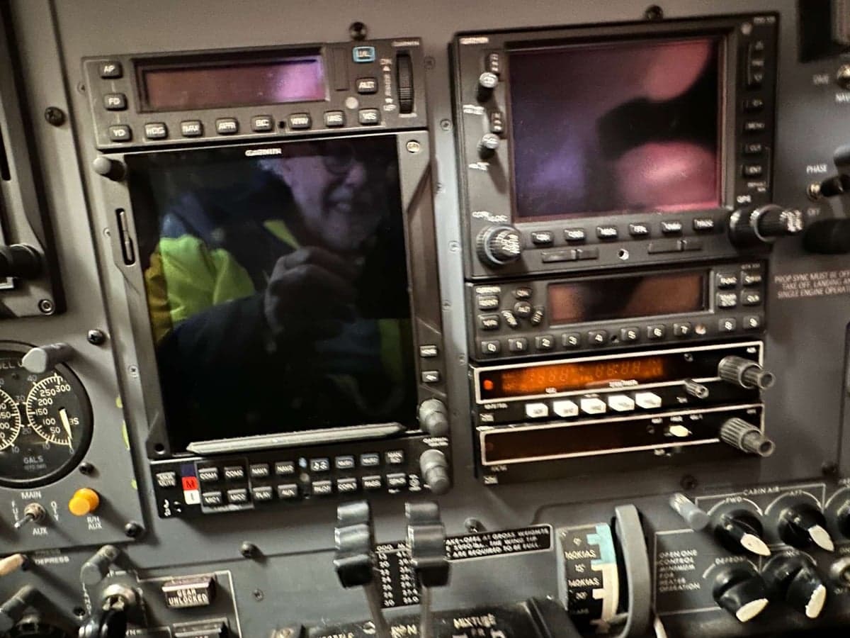 Close-up of the Cessna 414 Chancellor cockpit avionics.