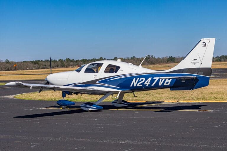 Side view of the Cessna TTx, registration N247VB, on the tarmac.