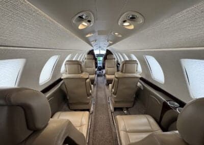The interior of the Citation CJ3+ aircraft, showing the seating arrangement.
