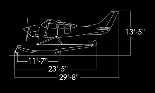 Side view diagram of a float plane with dimensions.