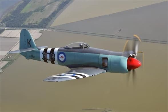 Close up of a Hawker Sea Fury in flight.