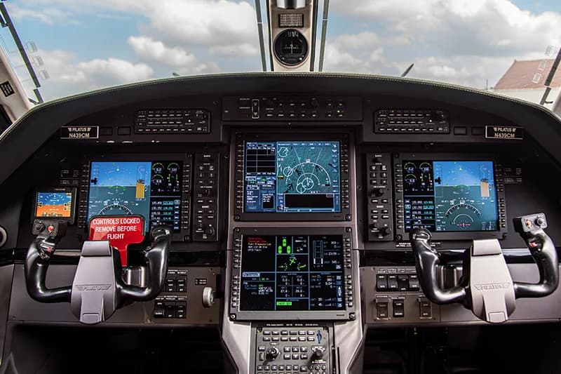 The instrument panel of a Pilatus PC-12.