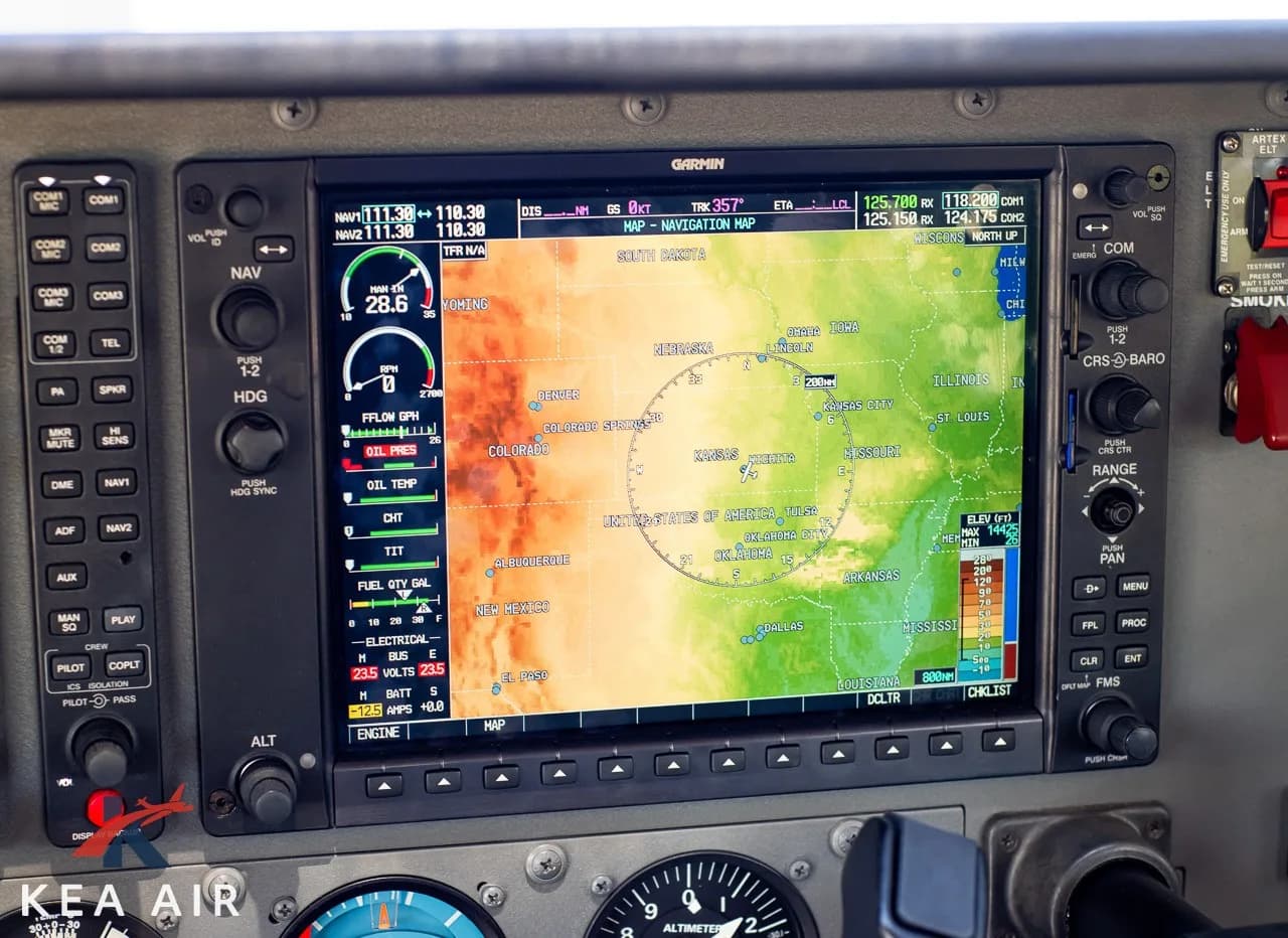 Close-up of the Garmin navigation display showing a map of the United States.