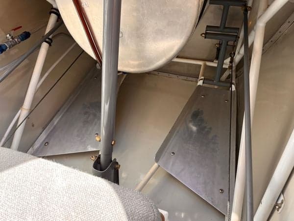 Interior view looking up at the aircraft's frame.