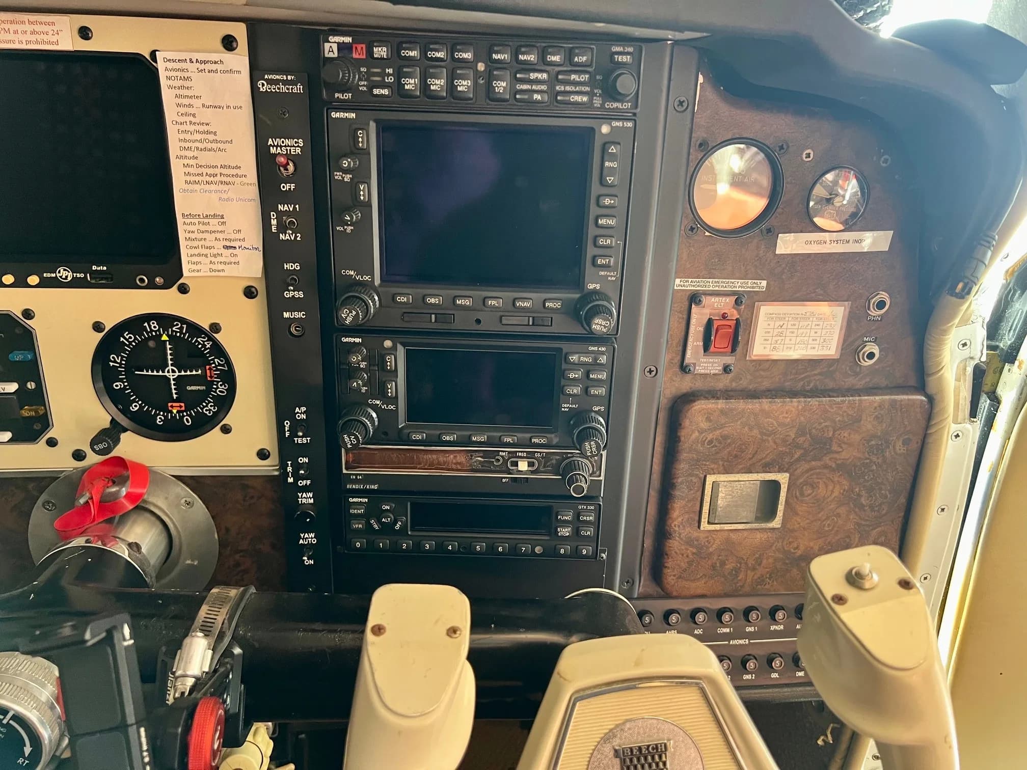 Detailed view of the aircraft's avionics stack and instrument panel layout.