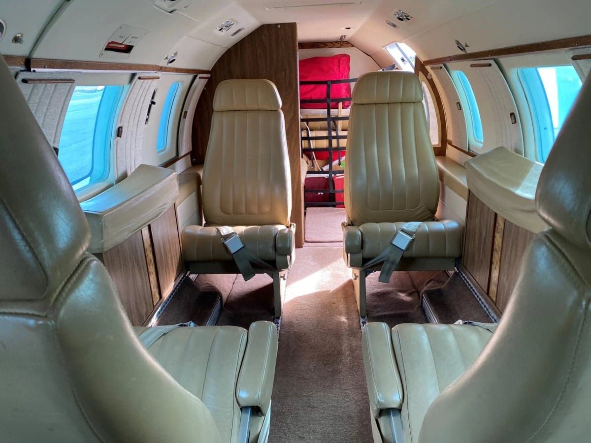 View of the cabin seats inside the Mitsubishi MU-300 Diamond.