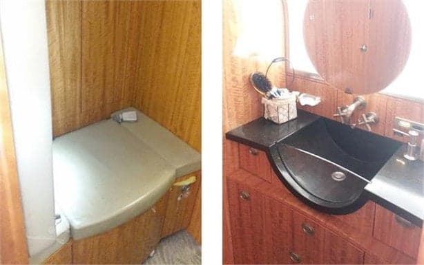 A view of the lavatory inside the aircraft.