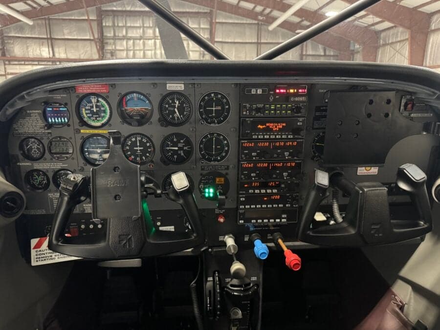 Close-up of the Cessna 206 instrument panel.