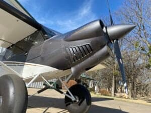 Close up of the front of a Carbon Cub aircraft.