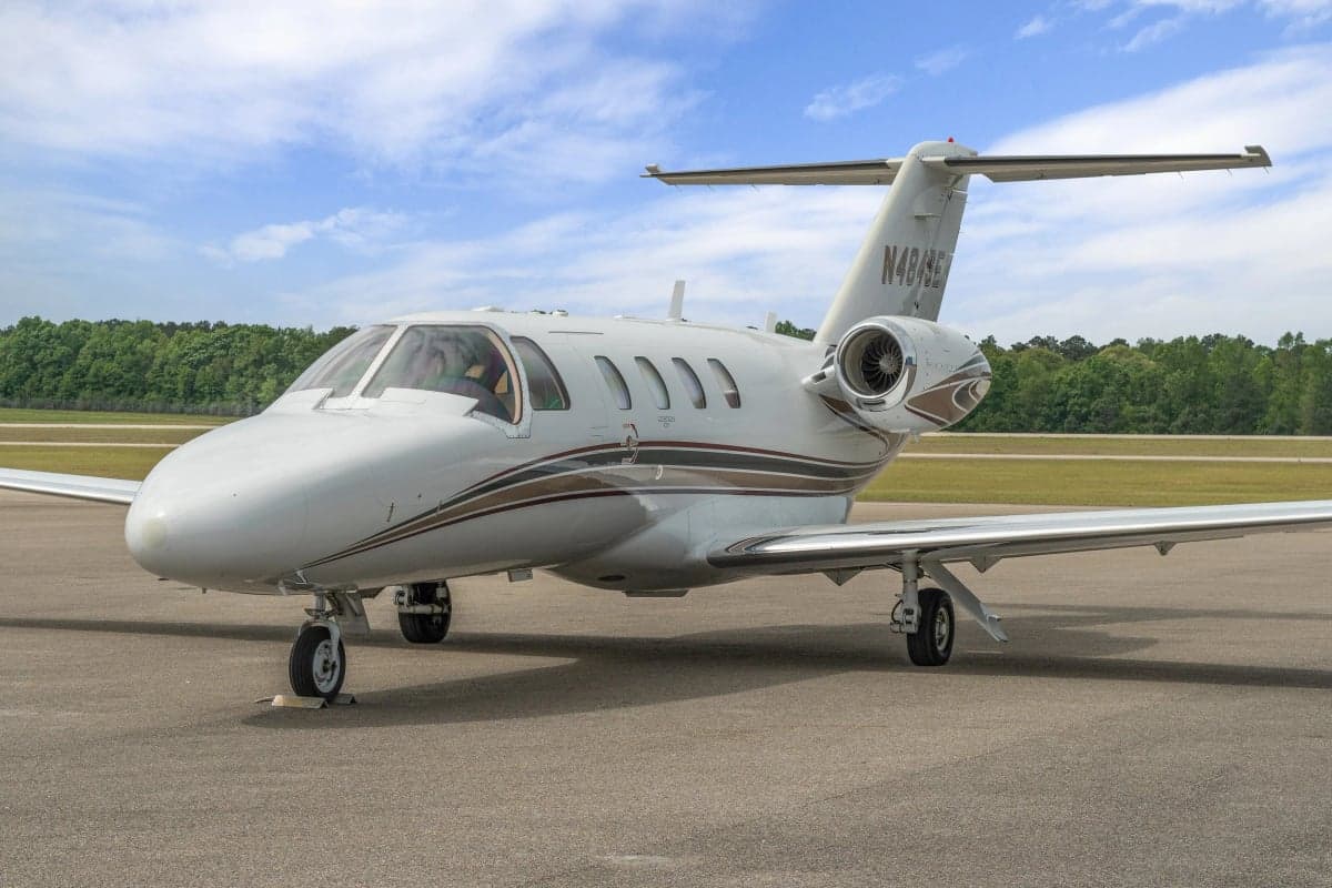 Close up of a Cessna Citation CJ1 on the tarmac.