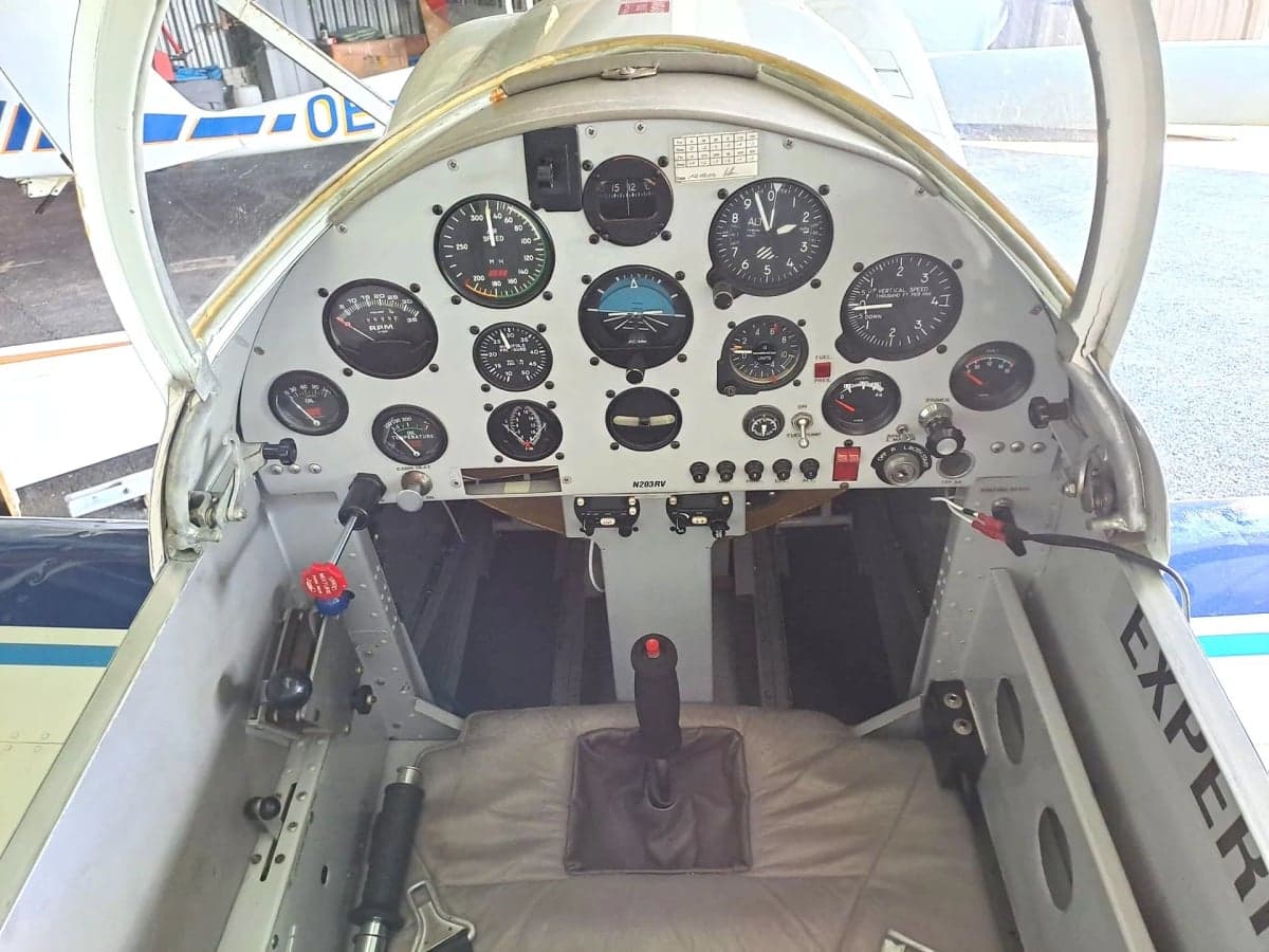 The cockpit of the RV aircraft features a full instrument panel.