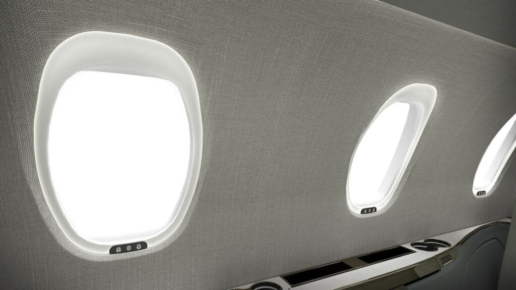 View of the aircraft's windows and side panel.